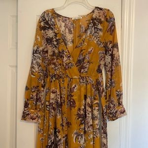 Orange Long Sleeve V-Neck Sundress for Wedding Guest